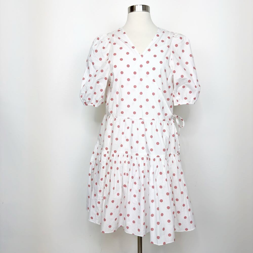 J. Crew Puff-sleeve Cotton Poplin Wrap Dress in White Rose Dot M - Picture 2 of 12